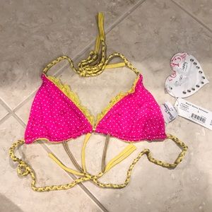 Beach Bunny polka dot reversible top, yellow pink